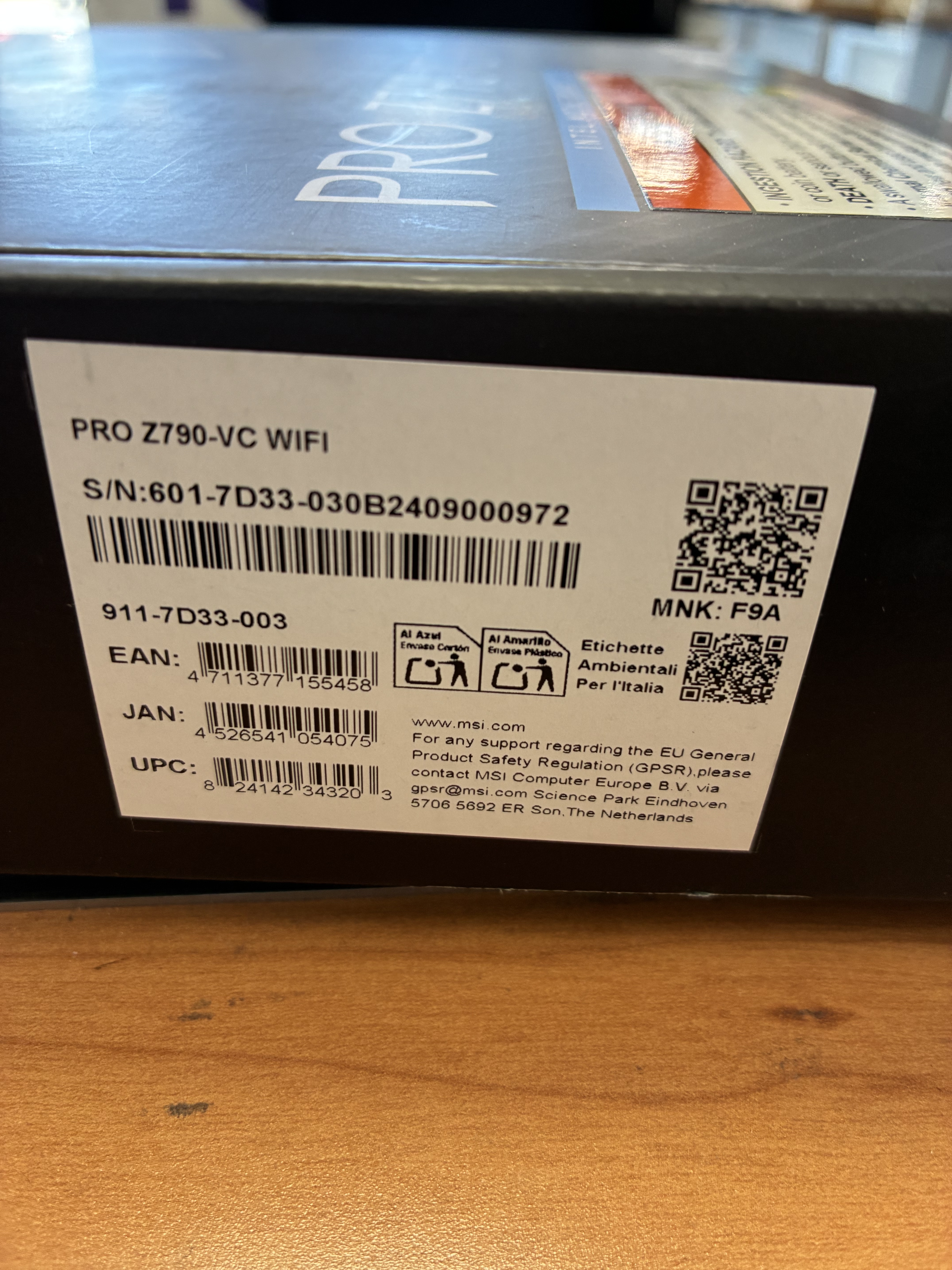 MSI PRO Z790-VC WIFI LGA 1700 Intel Z790 DDR5 ATX Motherboard