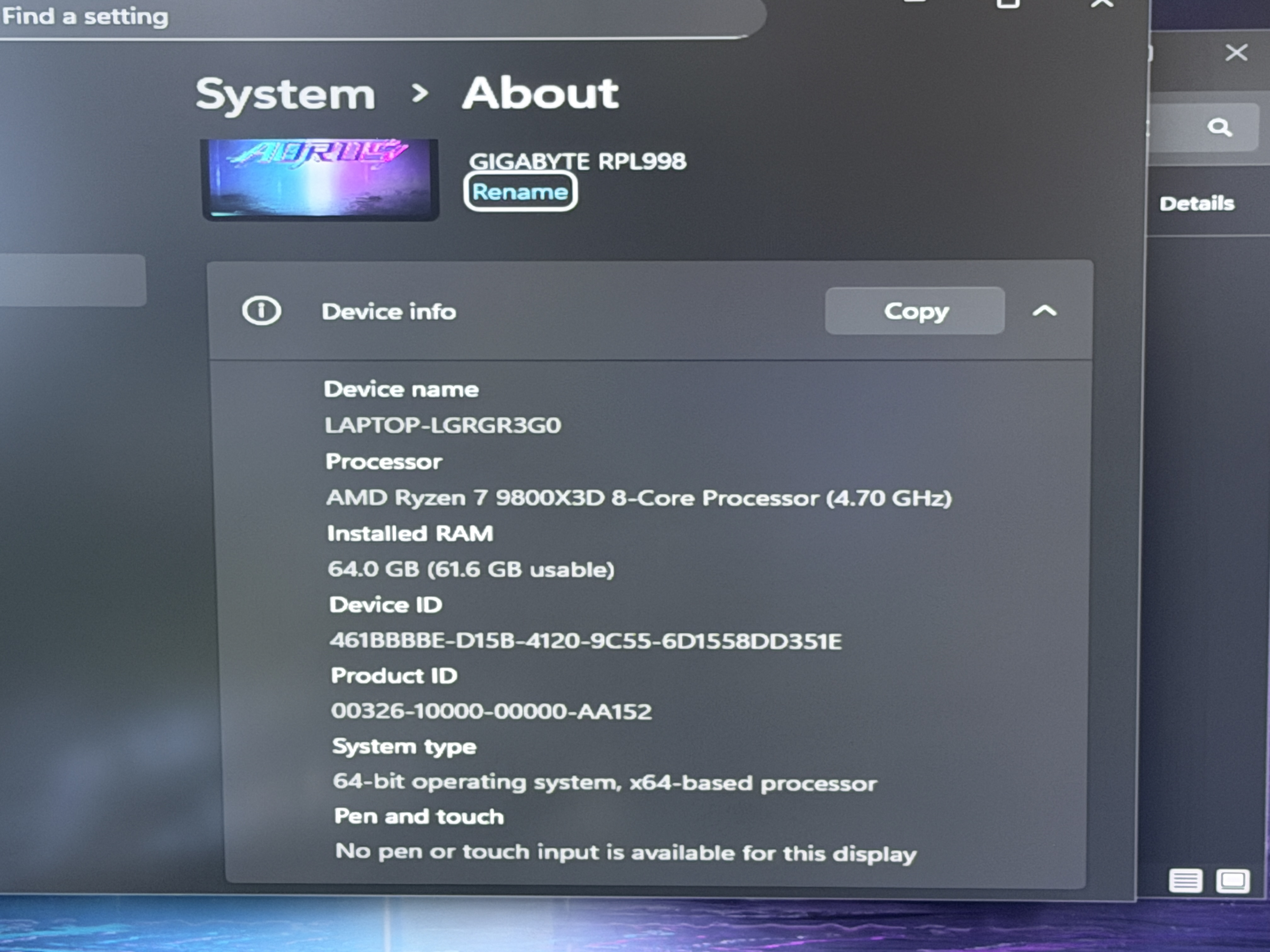 No GPU GIGABYTE AORUS SUPREME 5 ICE 9800X3D 64GB RAM 2TB SSD